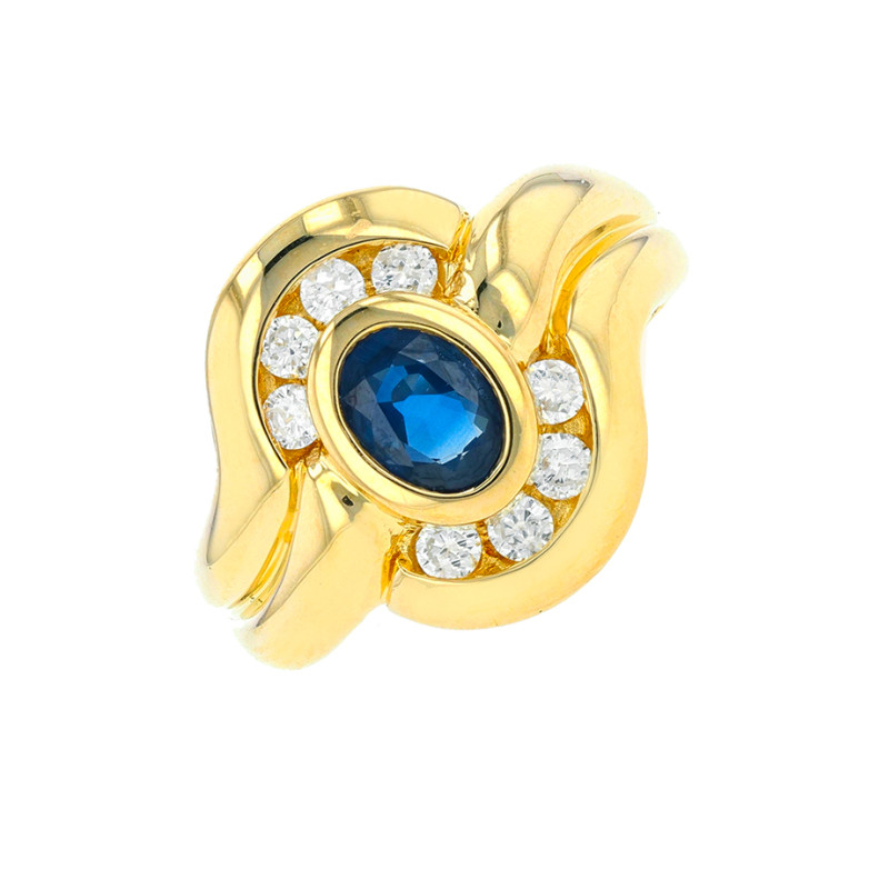 Bague saphir 1 carat et diamants 0.38 carat or jaune 8.33g Comme neuf -  reconditionné disponible sur Gemme Les Bijoux